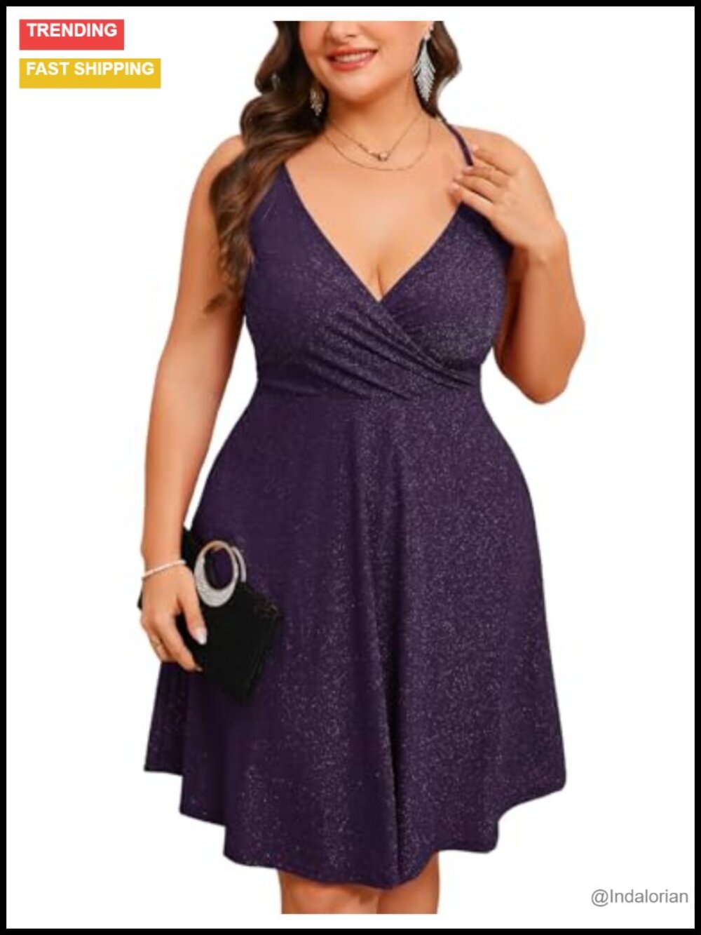 Plus Size 0X-4X Sparkly Glitter Sleeveless Aline Mini Dress Wrap V-Neck